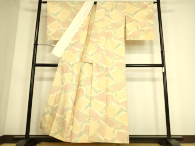 平和屋着物▽上質な紬 単衣 色紙重ね文 正絹 逸品 DAAS0807az