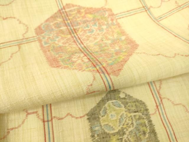平和屋着物▽上質な紬 単衣 雲取り亀甲文 正絹 逸品 DAAS0808az