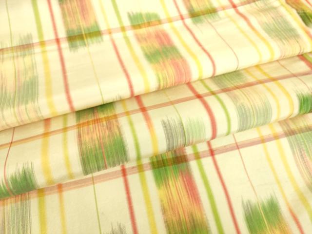平和屋着物▽上質な紬 単衣 絣格子文 正絹 逸品 DAAS0804az
