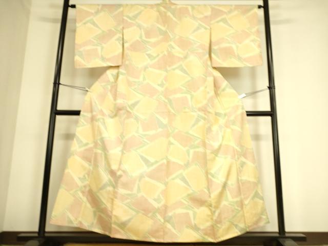 平和屋着物▽上質な紬 単衣 色紙重ね文 正絹 逸品 DAAS0807az