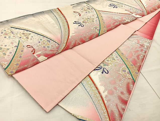 平和屋着物◎六通柄袋帯 唐織 飾花文 金銀糸 正絹 逸品 BAAT4533wb