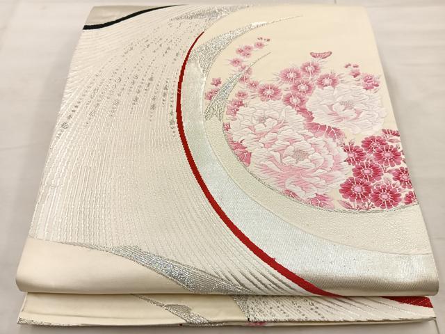 平和屋着物◎六通柄袋帯 唐織 花鳥文 銀糸 正絹 逸品 BAAT4546wb