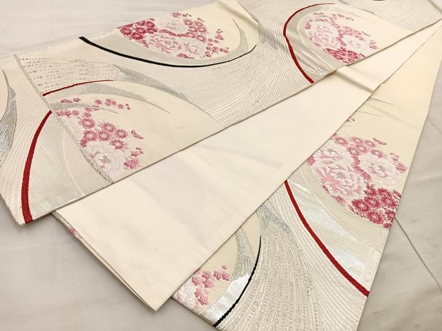 平和屋着物◎六通柄袋帯 唐織 花鳥文 銀糸 正絹 逸品 BAAT4546wb