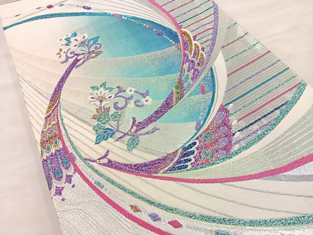 平和屋着物◎六通柄袋帯 唐織 花喰い鳥 金銀糸 正絹 逸品 BAAT4562wb