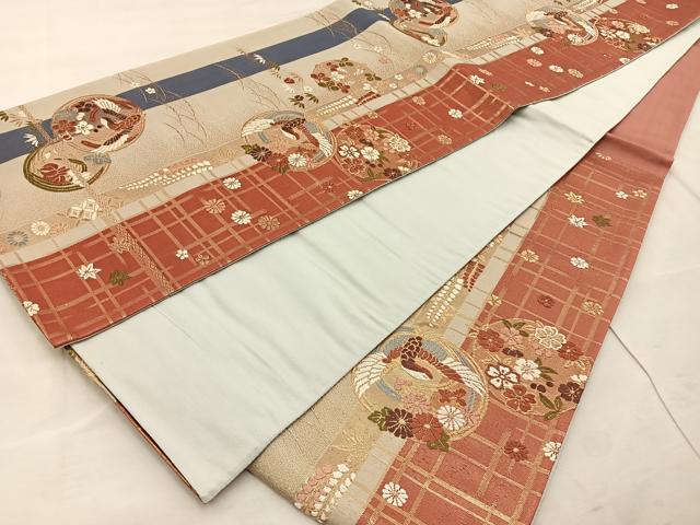 平和屋着物◎六通柄袋帯 唐織 花鳥文 金糸 正絹 逸品 BAAT4582wb