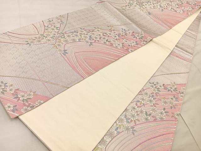 平和屋着物◎六通柄袋帯 唐織 舞花文 銀糸 正絹 逸品 BAAT9293wb