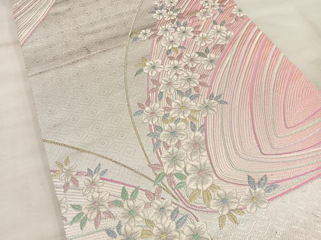 平和屋着物◎六通柄袋帯 唐織 舞花文 銀糸 正絹 逸品 BAAT9293wb
