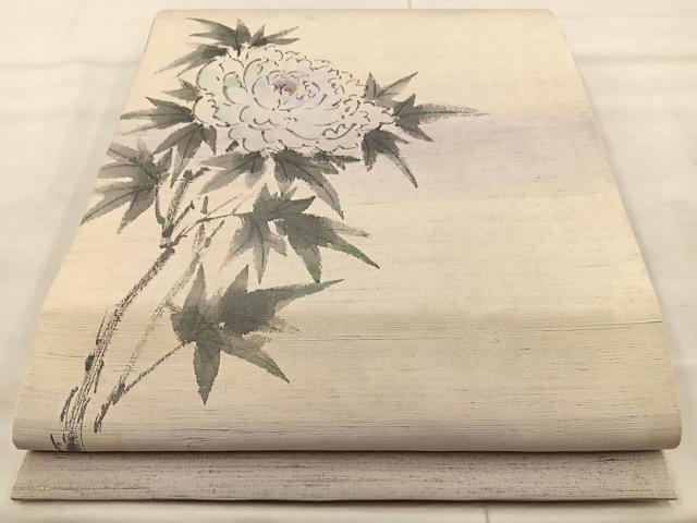 平和屋着物◎太鼓柄 京袋帯 作家物 手描き 草花文 正絹 逸品 BAAT4599wb