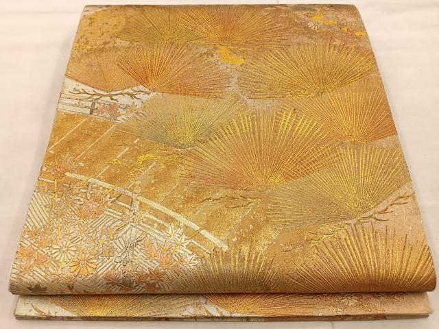 平和屋着物◎太鼓柄袋帯 風景文 金彩 正絹 逸品 BAAT4600wb