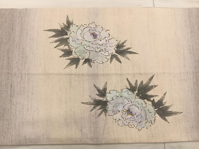 平和屋着物◎太鼓柄 京袋帯 作家物 手描き 草花文 正絹 逸品 BAAT4599wb