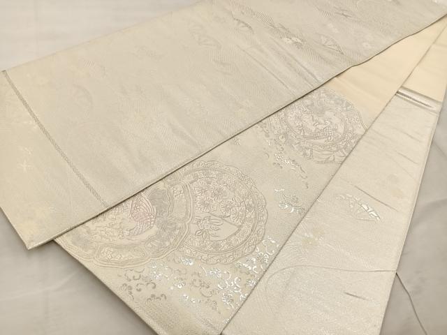 平和屋着物◎両面 六通柄袋帯 花鳥文 銀糸 正絹 逸品 BAAT4595wb
