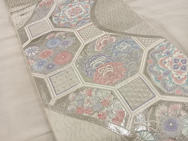 平和屋着物◎六通柄袋帯 唐織 九百錦 蜀江花文 プラチナ箔 正絹 逸品 BAAT9287wb