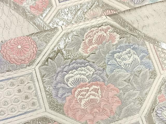 平和屋着物◎六通柄袋帯 唐織 九百錦 蜀江花文 プラチナ箔 正絹 逸品 BAAT9287wb