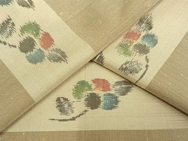 平和屋着物▽上質な紬 単衣 横段草花文 正絹 逸品 AAAW1521fy