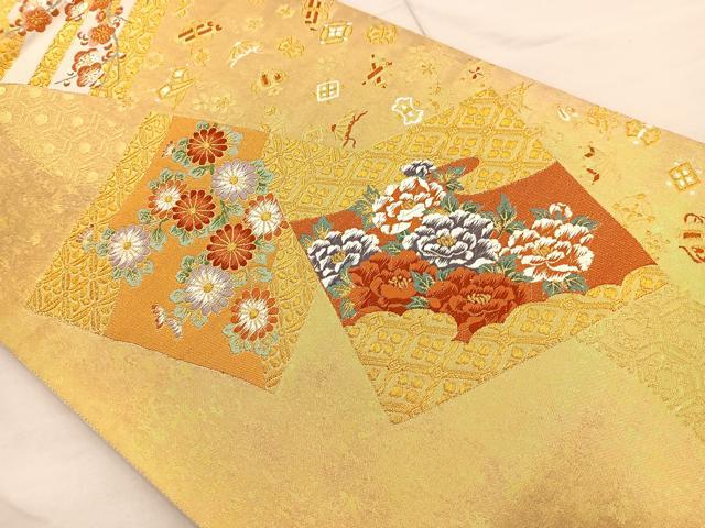 平和屋着物◎六通柄袋帯 唐織 色紙宝尽くし 金糸 引箔 正絹 逸品 BAAR4968ct