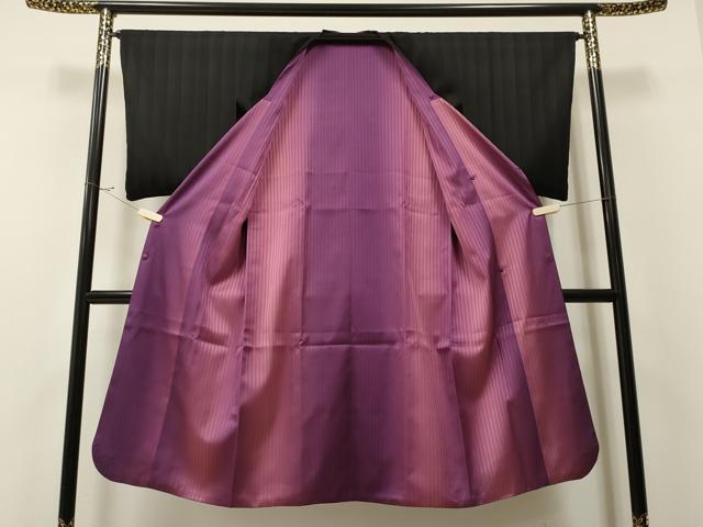 平和屋着物#道行コート 雨コート リバーシブル 霞文 黒地 ロング丈 正絹 逸品 CABA3446ua