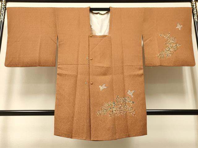 平和屋着物●名門・上野家 上野街子 清染居 道行コート 休み鳥花文 金彩 ロング丈 正絹 逸品 CAAT5680id