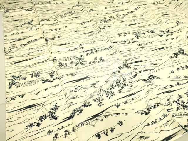 平和屋着物▽上質な小紋 単衣 流水風景文 正絹 逸品 未使用 DAAS0917az
