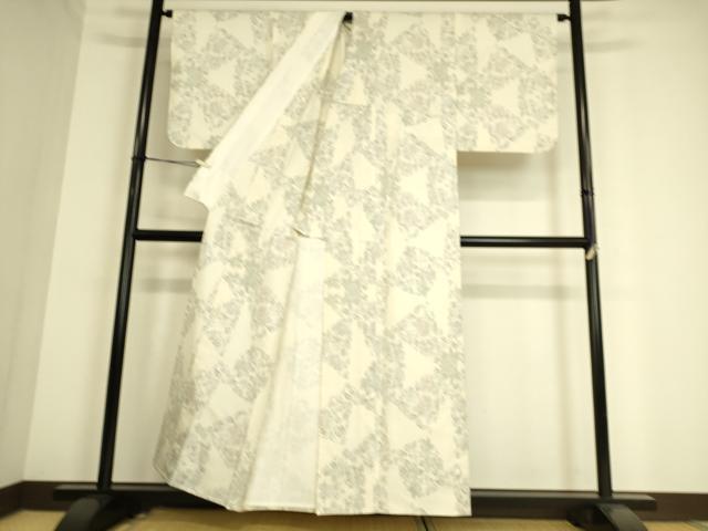 平和屋着物▽本場大島紬 白大島 9マルキ 単衣 草花文 正絹 逸品 DAAS0935az