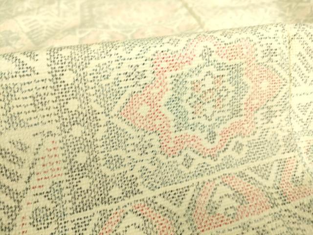 平和屋着物▽本塩沢 単衣 幾何学花文 正絹 逸品 DAAS0975az