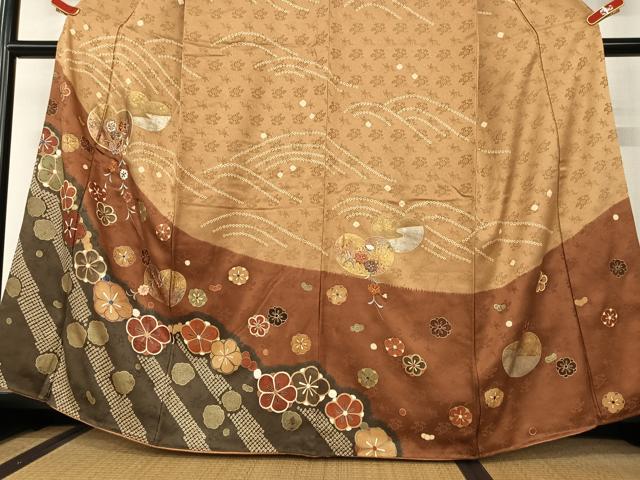 平和屋着物●訪問着 刺繍 花蝶文 暈し染め 金彩 正絹 逸品 AAAW9062zg