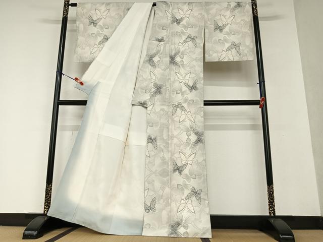 平和屋着物●名門 藤娘きぬたや・大島絞り 本場大島紬 白大島 舞蝶文 正絹 逸品 AAAW9090zg