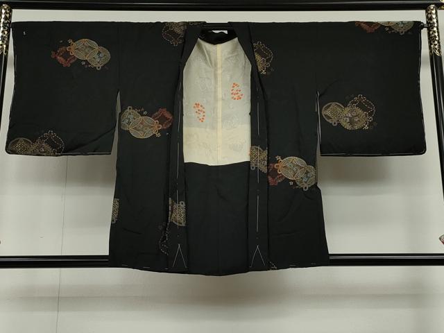 平和屋着物#羽織 寿光織 七宝花文 黒地 金糸 正絹 逸品 未使用 CAAT5719id