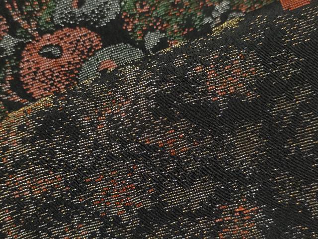 平和屋着物∞羽織 寿光織 破れ色紙枝花文 黒地 金銀糸 正絹 逸品 未使用 CAAT5722id
