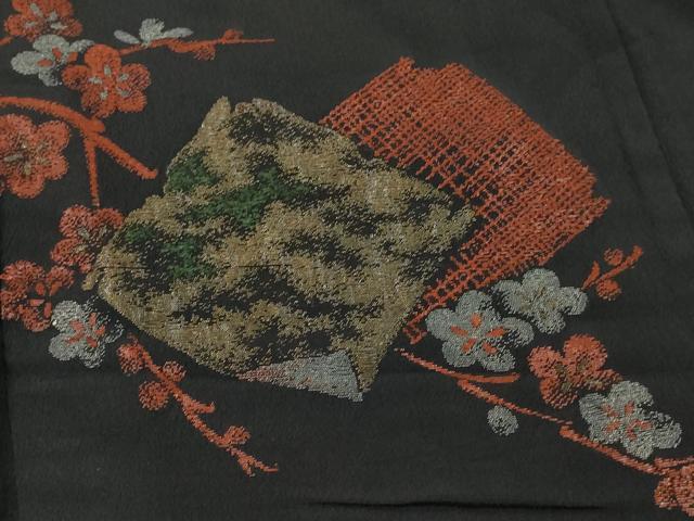 平和屋着物∞羽織 寿光織 破れ色紙枝花文 黒地 金銀糸 正絹 逸品 未使用 CAAT5722id