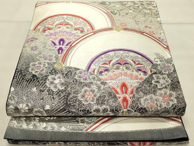 平和屋着物◎六通柄袋帯 唐織 青海波花文 黒地 金銀糸 正絹 逸品 DAAT4845qp