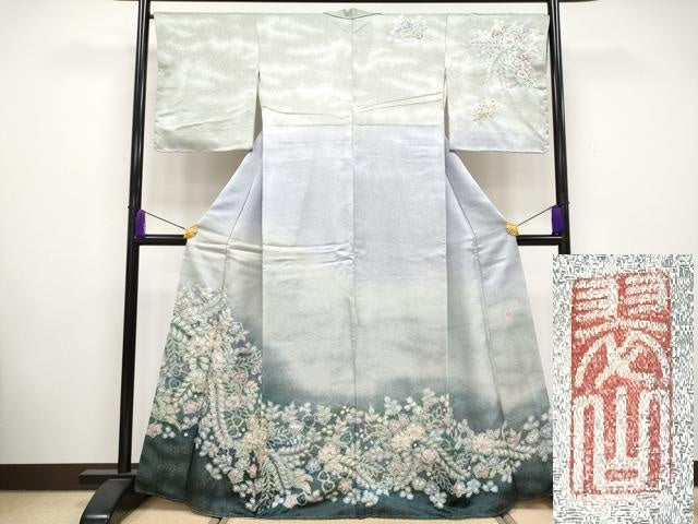 平和屋着物●極上 越後十日町の一流染匠 桐屋・翠山工房 訪問着 絞り 辻が花 暈し染め 銀通し地 逸品 未使用 CYAA2625s5