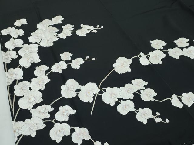 平和屋本店■極上 訪問着 総手刺繍 胡蝶蘭 黒地 金糸 逸品 CZAA2795s5