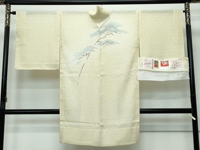 平和屋本店▽極上 本加賀友禅作家 菊田宏幸 スリーシーズン 春夏秋 塵除け 道中着 ロング丈 紗 松 木蘭色地 証紙付 逸品 未使用 CZAA2835s5