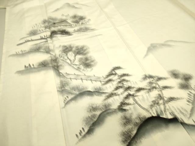 平和屋着物▽訪問着 単衣 紬地 作家物 風景渡橋山文 手描き 正絹 逸品 DAAT9135az
