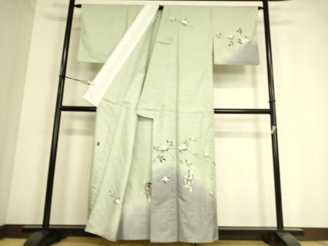 平和屋着物▽十日町友禅作家 越村幸雪 訪問着 単衣 紬地 童子遊び花文 正絹 逸品 DAAT9136az