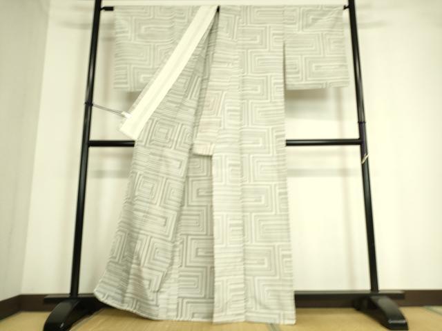 平和屋着物▽上質な紬 単衣 幾何学文 正絹 逸品 DAAT9146az
