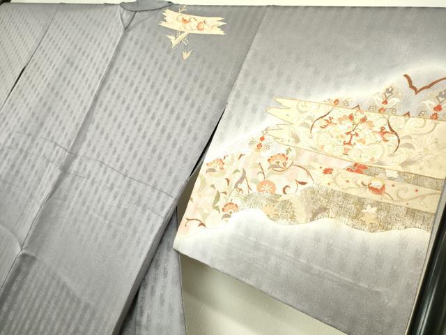 平和屋着物▽訪問着 単衣 駒刺繍 更紗花鳥文 金彩 正絹 逸品 DAAT9171az