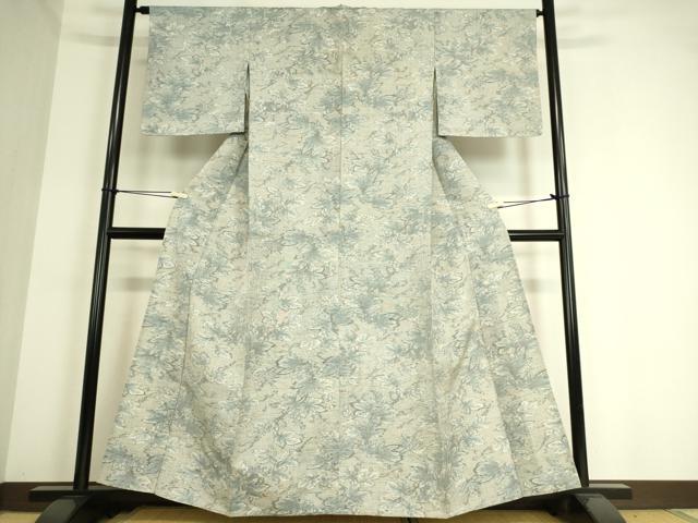 平和屋着物▽上質な紬 単衣 草花文 正絹 逸品 DAAT9177az
