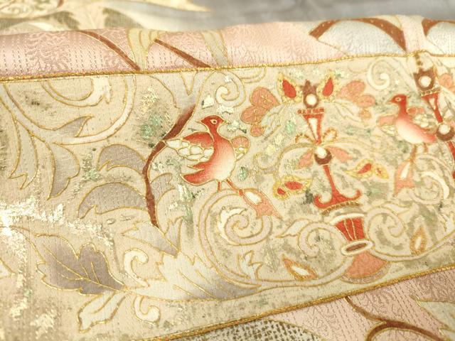 平和屋着物▽訪問着 単衣 駒刺繍 更紗花鳥文 金彩 正絹 逸品 DAAT9171az