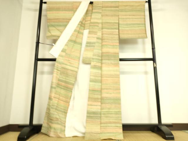 平和屋着物▽上質な紬 単衣 縞 正絹 逸品 DAAT9201az