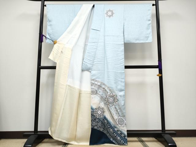 平和屋本店■極上 訪問着・長襦袢セット 螺鈿 正倉院花唐草文 暈し染め 銀彩 空色地 逸品 未使用 CYAA2640s5