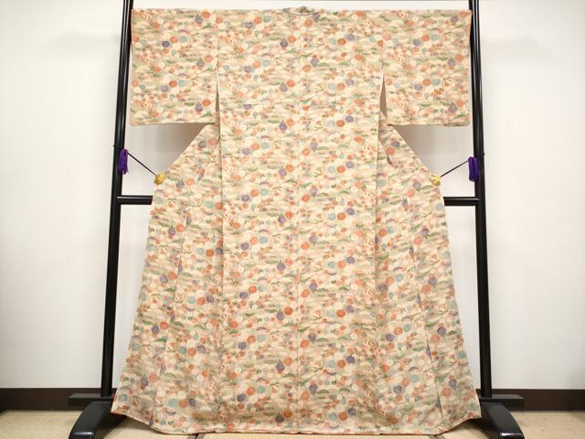 平和屋本店■極上 創業460年・千總 小紋 飛鶴草花文 水柿色地 逸品 CYAA2648s5