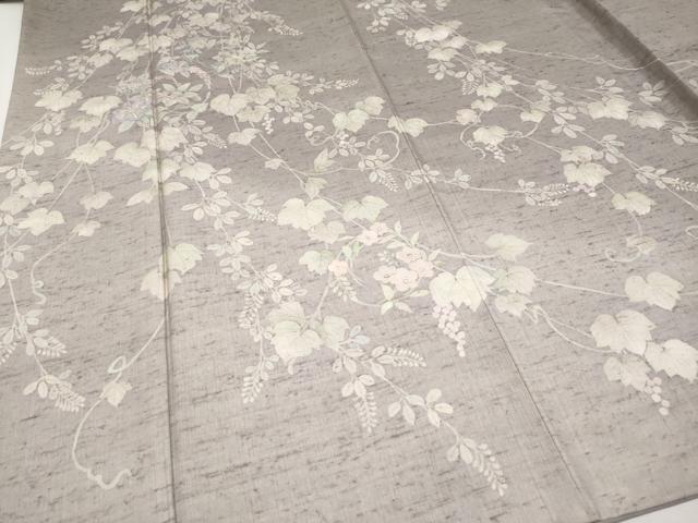 平和屋本店■極上 石川県指定無形文化財 牛首紬 白山工房 手織 訪問着 作家物 刺繍 葡萄蔦の葉花文 金糸 証紙付 逸品 CYAA2652s5