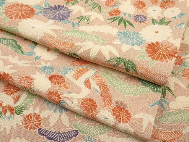 平和屋本店■極上 創業460年・千總 小紋 飛鶴草花文 水柿色地 逸品 CYAA2648s5
