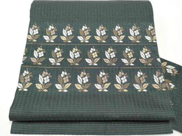 平和屋着物●九寸名古屋帯 横段草花文 金糸 正絹 逸品 CAAT8330hy