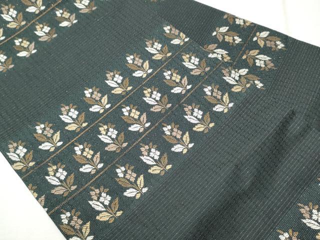 平和屋着物●九寸名古屋帯 横段草花文 金糸 正絹 逸品 CAAT8330hy