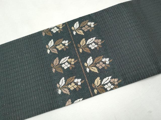 平和屋着物●九寸名古屋帯 横段草花文 金糸 正絹 逸品 CAAT8330hy