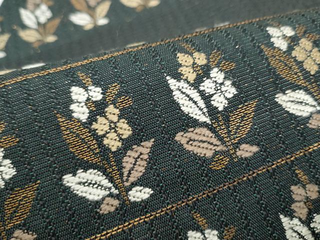 平和屋着物●九寸名古屋帯 横段草花文 金糸 正絹 逸品 CAAT8330hy