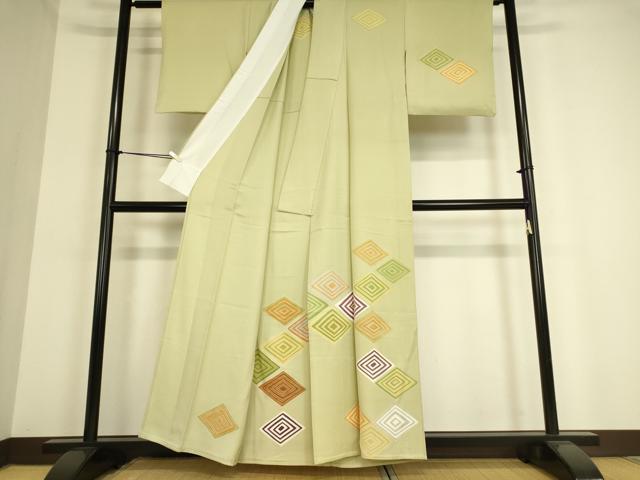 平和屋着物▽銀座 志ま亀 訪問着 単衣 駒刺繍 入子菱 正絹 逸品 DAAT9138az