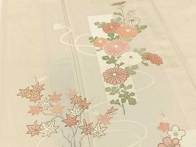 平和屋着物▽訪問着 単衣 刺繍 熨斗草花文 正絹 逸品 BAAT9145yc